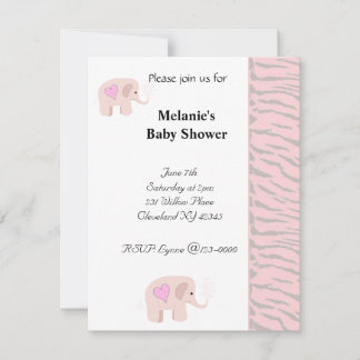 Convite de Chá de Bebê Elefante Rosa Suave