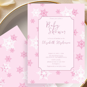 Convite de Chá de Bebê Elegante Floco de Neve Rosa