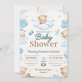 Convite de Chá de Bebê em Aquarela Azul e Marrom