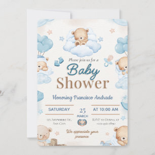 Convite de Chá de Bebê em Aquarela Azul e Marrom