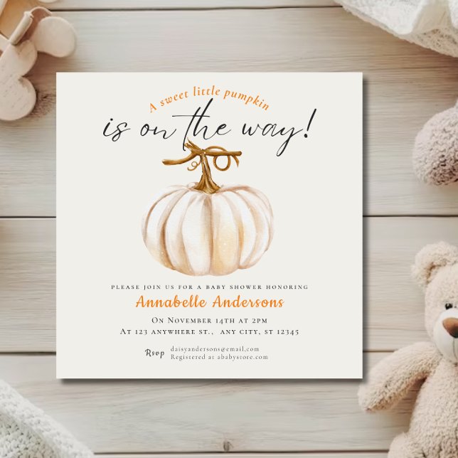 Convite de chá de bebê em aquarela Little Pumpkin (Little Pumpkin watercolor Neutral Baby shower Invitation)