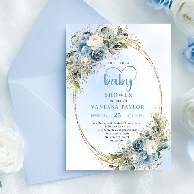 Convite de Chá de Bebê em Azul Claro Boêmio com Eu (Bohemian Light Blue Eucalyptus Baby Shower Invite......)