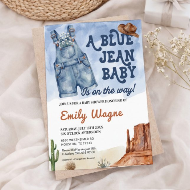 Convite de Chá de Bebê em Jeans Azul Denim (Criador carregado)
