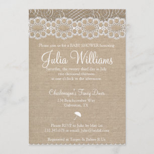 Convite de Chá de Bebê em Lona Rústica e Renda Ant