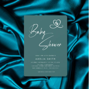 Convite de Chá de Bebê em Script Elegante Azul Ver