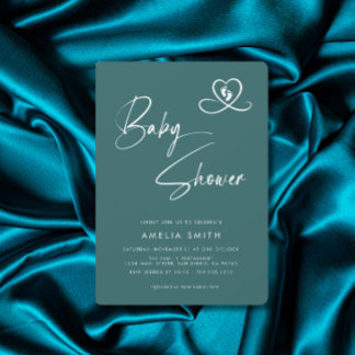Convite de Chá de Bebê em Script Elegante Azul Ver
