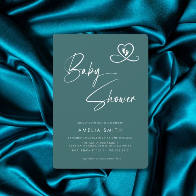 Convite de Chá de Bebê em Script Elegante Azul Ver (Criador carregado)