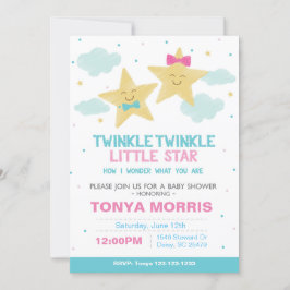 Convite de Chá de Bebê Estrela Pequena Lousa Gêmea