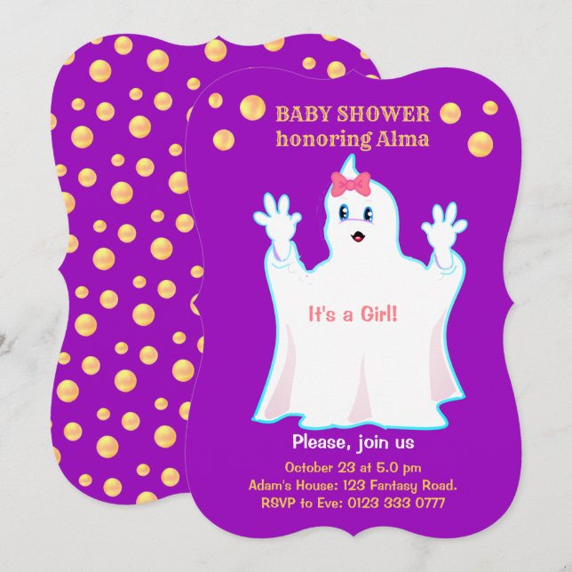 Convite de Chá de Bebê Fantasma Adorável (Frente/Verso)