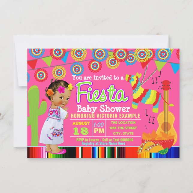 Convite de Chá de Bebê Fiesta com Bebê Menina (Frente)