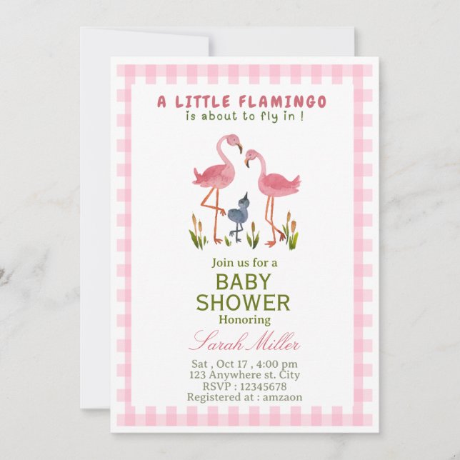 Convite de chá de bebê Flamingo (Frente)