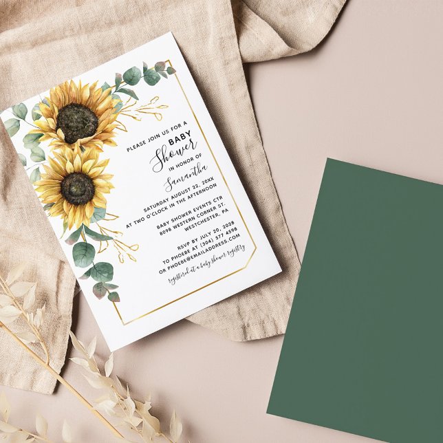 Convite de Chá de Bebê Flor de Girassol (Sunflower Greenery Foliage Baby Shower Invitation)