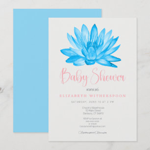 Convite de chá de bebê Flor de Lótus Azul elegante
