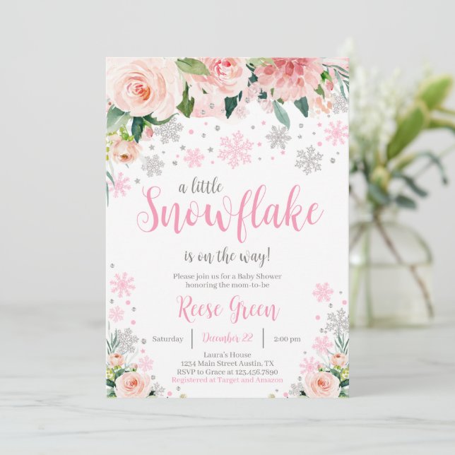Convite de Chá de Bebê Flor de Neve Floral (Em pé/Frente)