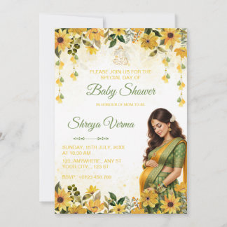 Convite de Chá de Bebê Floral Amarelo Indiano