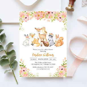 Convite de Chá de Bebê Floral Animais da Floresta
