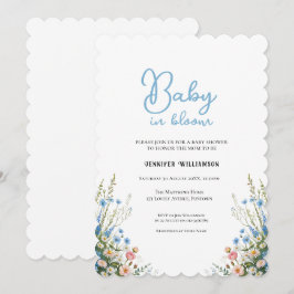 Convite de chá de bebê floral azul, Bebê em Flor
