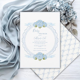 Convite de Chá de Bebê Floral Azul Elegante da Hor
