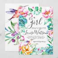 Convite de Chá de Bebê Floral Beija-flor