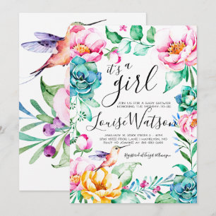 Convite de Chá de Bebê Floral Beija-flor