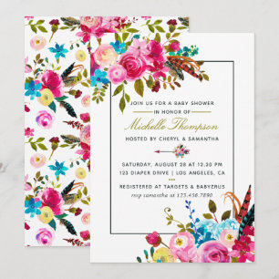 Convite de chá de bebê floral Boho Chic aquarela