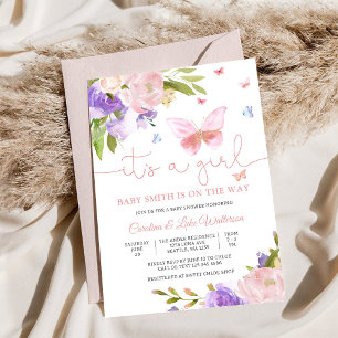 Convite de Chá de Bebê Floral Borboleta