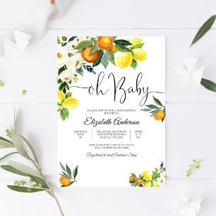 Convite de Chá de Bebê Floral Cítrico de Limão