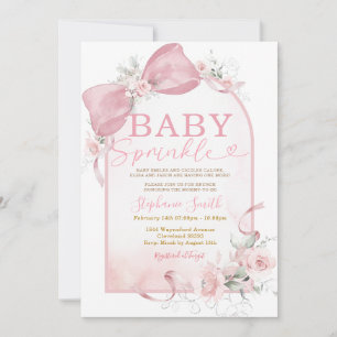 Convite de Chá de Bebê Floral com Laço Rosa