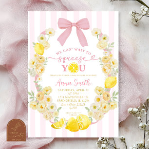 Convite de Chá de Bebê Floral com Laço Rosa e Limã
