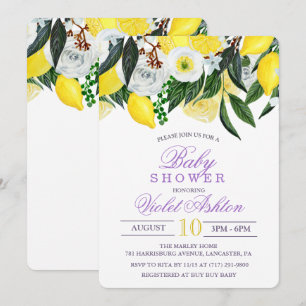 Convite de Chá de Bebê Floral de Limão em Aquarela