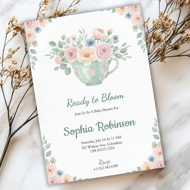Convite de chá de bebê floral design  (Criador carregado)