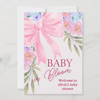Convite de Chá de Bebê Floral Fita Rosa Baby in Bl