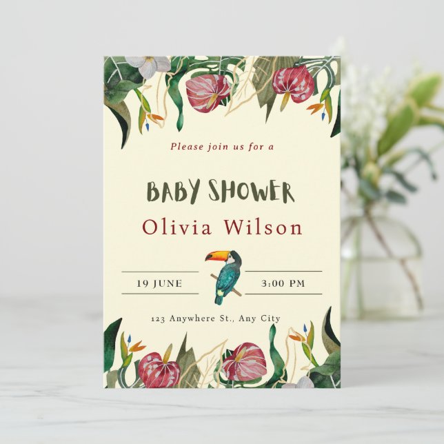 Convite de Chá de Bebê Floral Fofo Bege (Em pé/Frente)