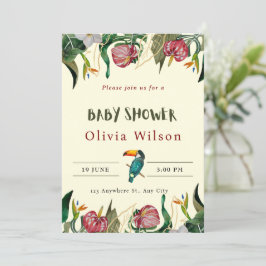 Convite de Chá de Bebê Floral Fofo Bege