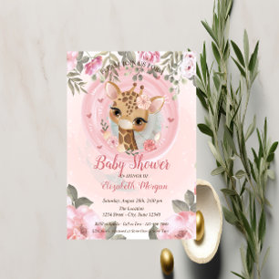 Convite de Chá de Bebê Floral Girafa Bebê Fofa