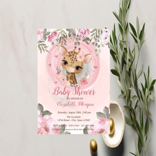 Convite de Chá de Bebê Floral Girafa Bebê Fofa (Criador carregado)