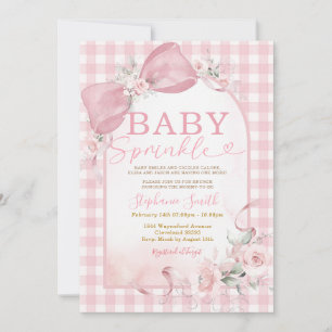 Convite de Chá de Bebê Floral Menina com Laço Rosa