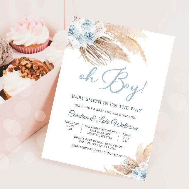 Convite de Chá de Bebê Floral Oh Boy (Criador carregado)