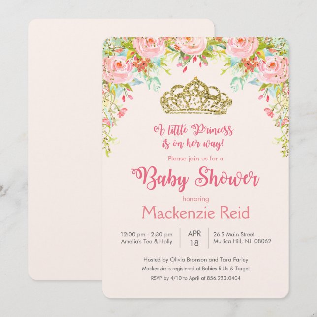 Convite de Chá de Bebê Floral Princesa (Frente/Verso)