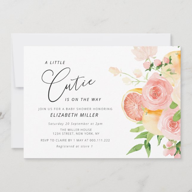 convite de chá de bebê floral rosa cutie pouco (Frente)