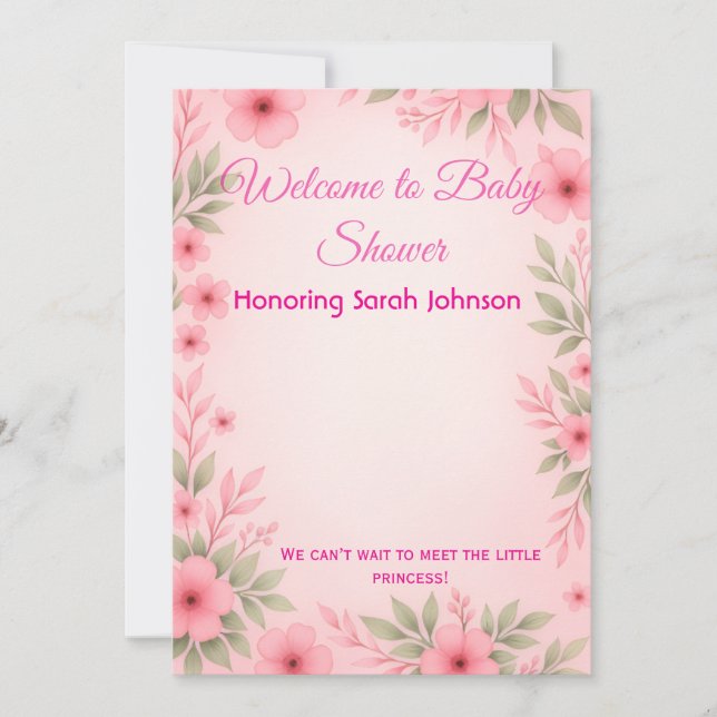 Convite de Chá de Bebê Floral Rosa Elegante (Frente)