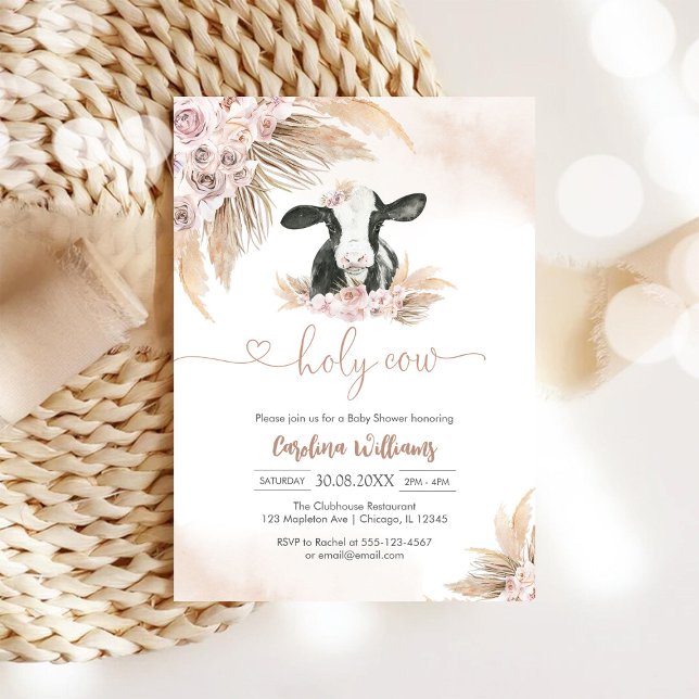 Convite de Chá de Bebê Floral Vaca Sagrada (Criador carregado)