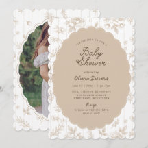Convite de Chá de Bebê Floral Vintage Neutro Bege