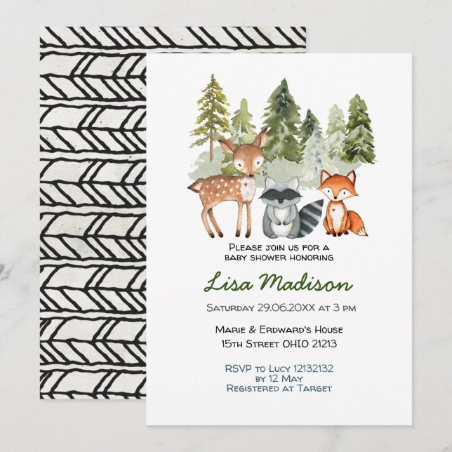 Convite de Chá de Bebê Floresta Aventura Menino (Frente/Verso)