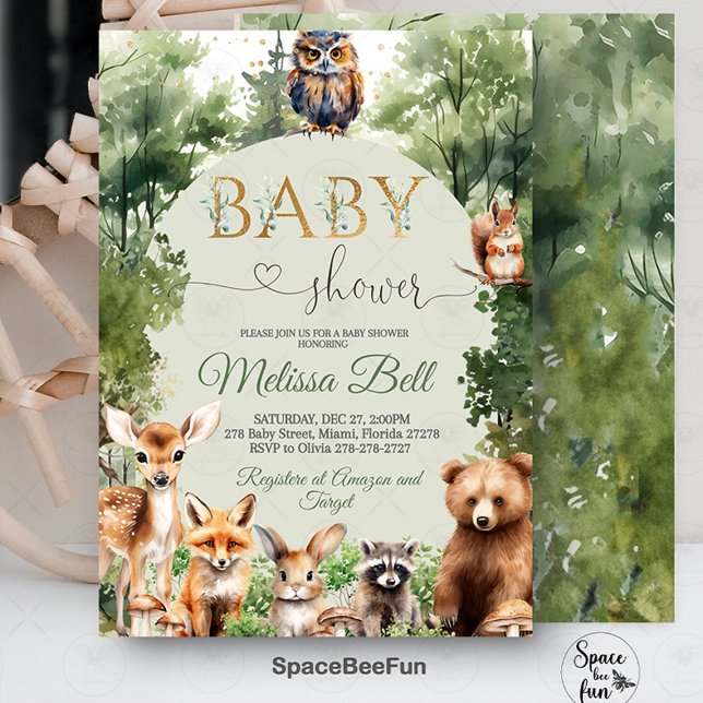 Convite de Chá de Bebê Floresta, Neutro em Relação (Woodland animal invites,,Baby Shower Invitation,Bear fox forest,Gender Neutral,Boy Girl baby shower,)