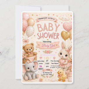 Convite de Chá de Bebê Fofo Design de Verso Past