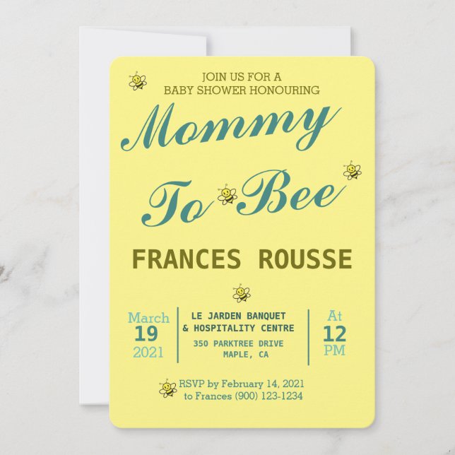 CONVITE DE CHÁ DE BEBÊ FOFO MOM TO BEE (Frente)