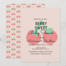 Convite de Chá de Bebê Frutas Cerejas Doces Rosa