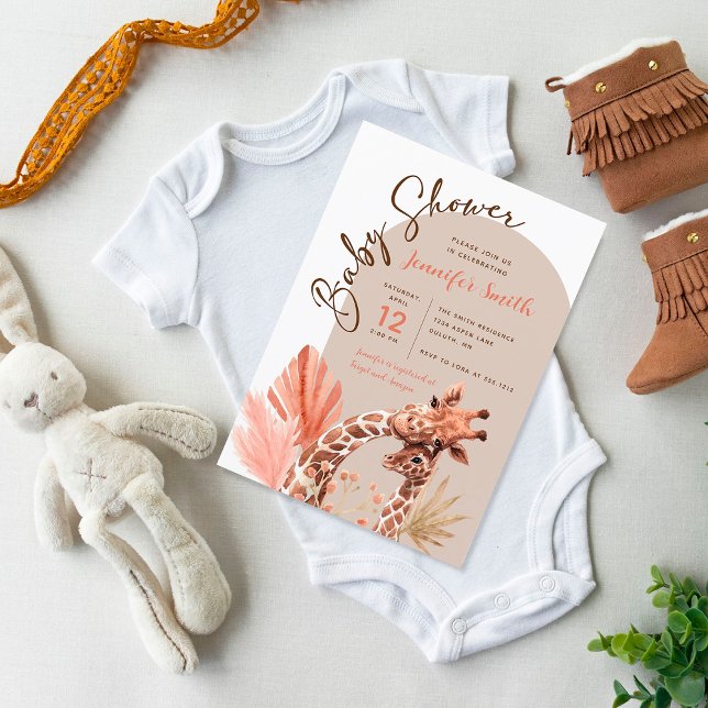 Convite de Chá de Bebê Girafa Boho Tom Terracota (Criador carregado)
