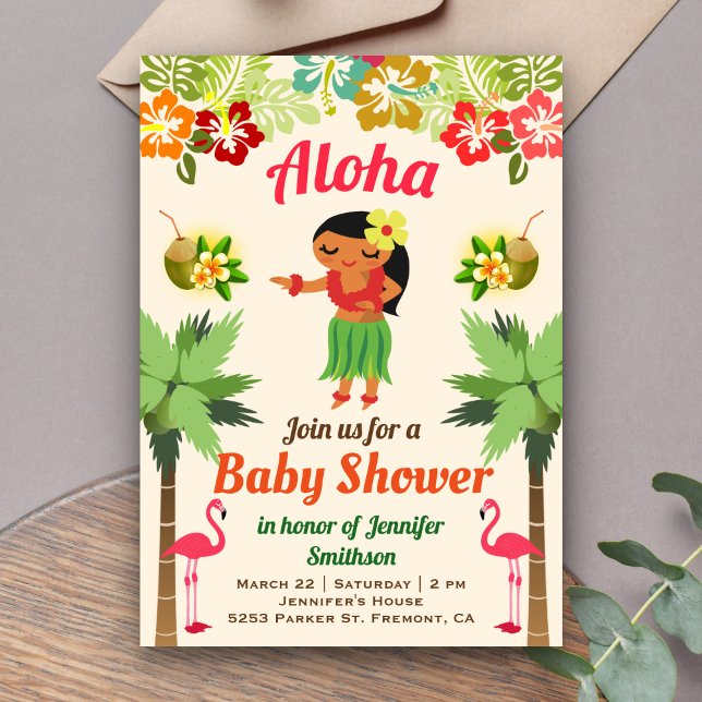 Convite de Chá de Bebê Hawaiian Hula Girl Luau (Criador carregado)